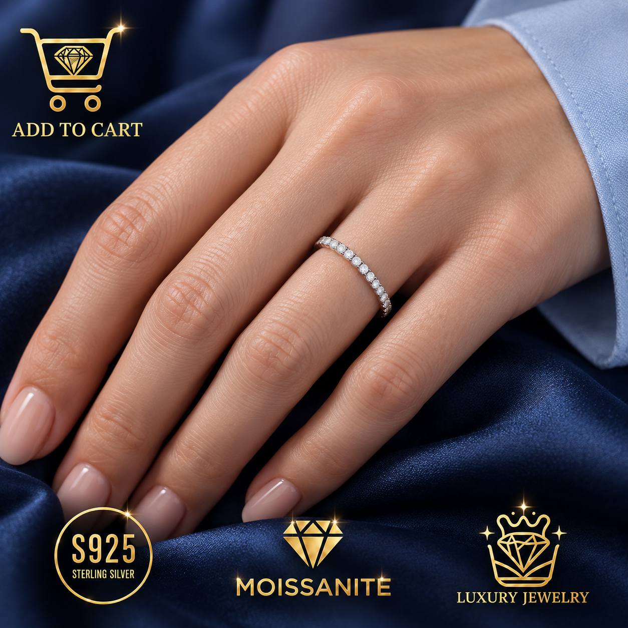 Women's 925 Sterling Silver Sparkling Stone Band Ring